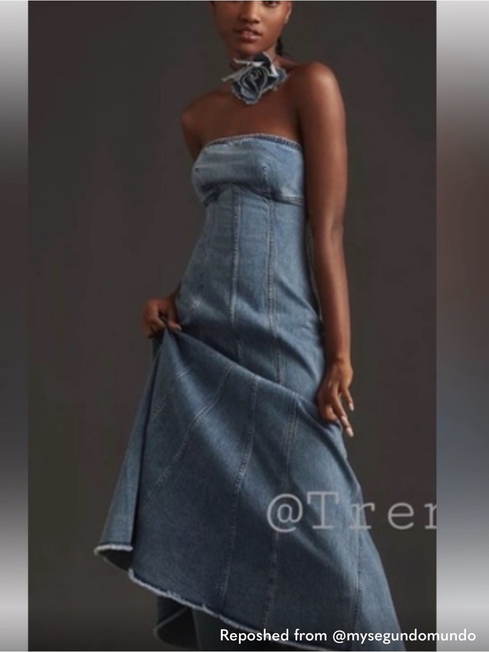 Pilcro Strapless Denim Maxi Dress in Blue